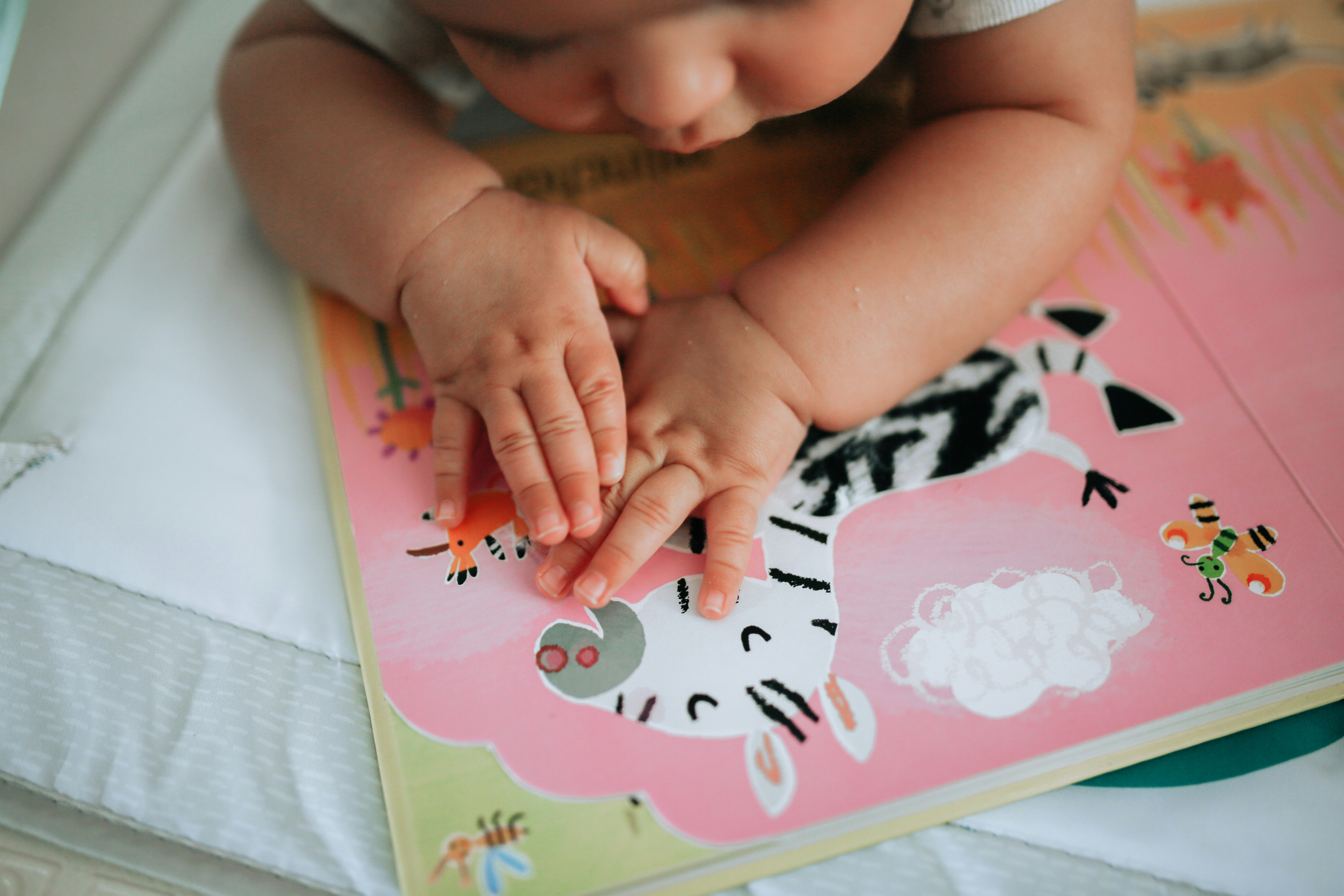 un bébé lit un livre